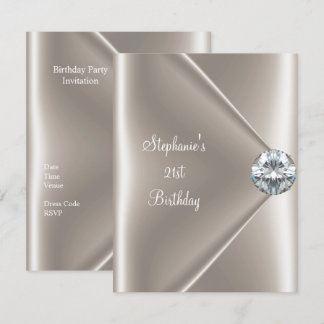 21st Birthday Beige Cream Diamond Jewel 2 Invitation