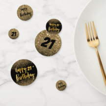 21st Birthday Black and Gold Glitter
