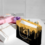 21st birthday black gold glitter drips name large gift bag<br><div class="desc">A chic black background. Decorated with faux gold glitter drips,  paint dripping look. Personalize and add a name.  With the text:  Happy Birthday.  The name is written with a mode hand lettered style script.   Number 21 is written with a balloon style font.</div>