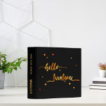 21st birthday black gold hello 21 name script binder<br><div class="desc">Elegant and modern for your notes, party planning or as a guestbook for a 21st birthday party. Black backdrop and faux gold text written with a trendy hand-lettered style script: hello twentyone. With golden dots as decor. Templates for name and date, golden letters. You can change the background colour to...</div>