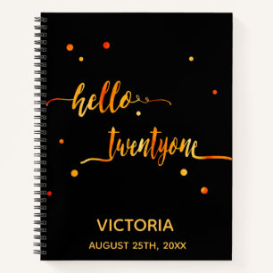 21st birthday black gold hello 21 name script notebook