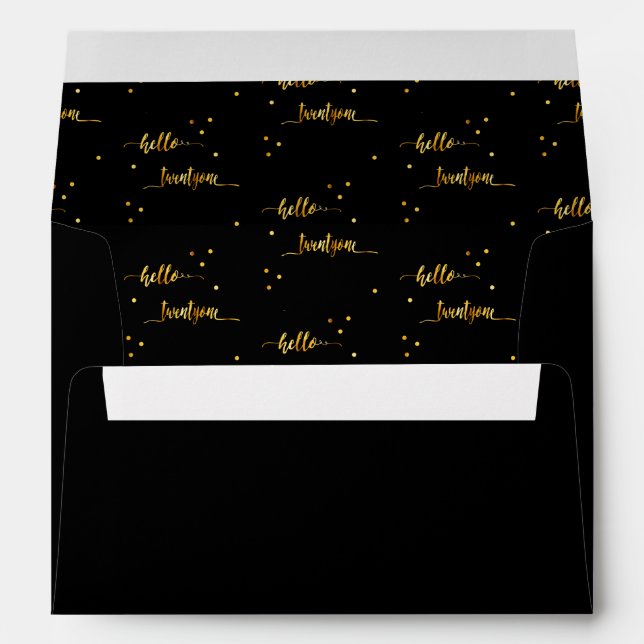 21st birthday black gold hello 21 typography envelope (Back (Bottom))