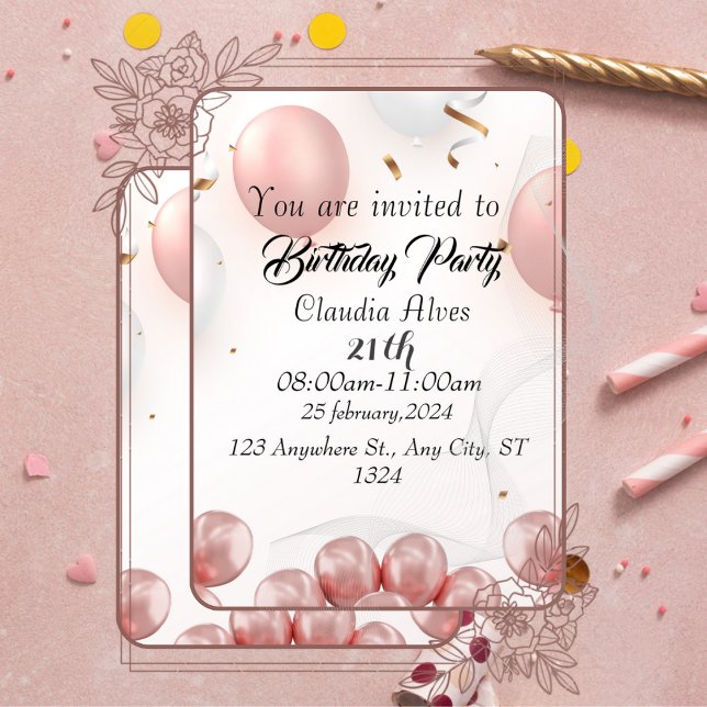 21st birthday black gold leopard pattern confetti  invitation (Creator Uploaded)