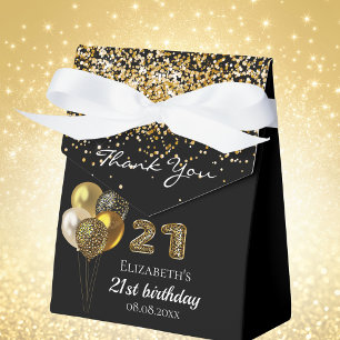 21st birthday black gold leopard print balloons favor box
