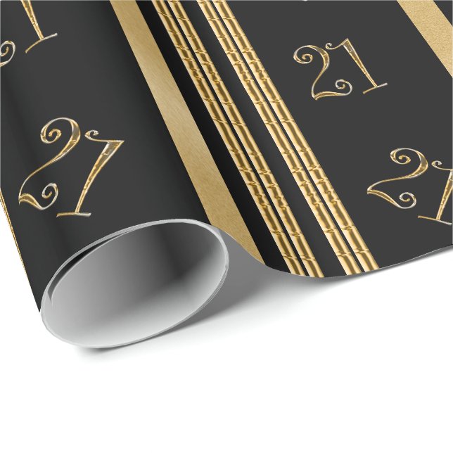 21st birthday black gold pattern wrapping paper (Roll Corner)