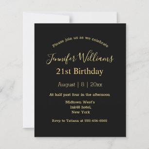 21st birthday black gold script minimal invitation