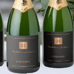 21st birthday black gold simple elegant cheers sparkling wine label<br><div class="desc">Luxury elegant black leather look (PRINTED) custom any milestone age birthday party favour cheers sparkling wine labels with editable age,  a gold glitter square,  and personalized name signature.</div>