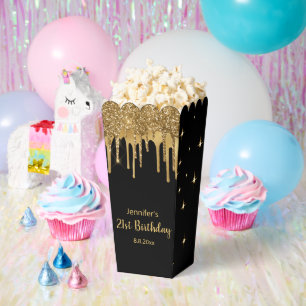 21st birthday black golden dripping glitters  favor box