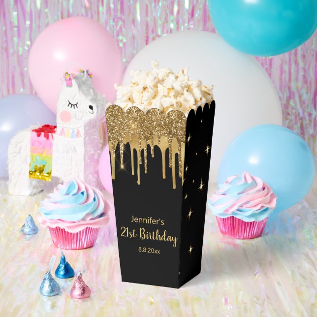21st birthday black golden dripping glitters  favor box (Party)