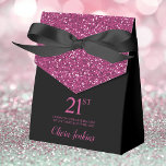 21st Birthday Black Hot Pink Glitter Thank You Favor Box<br><div class="desc">This fabulous modern 21st Birthday Black Hot Pink Glitter Thank You favour box with sparkling hot pink glitter, the birthday girl's name in a trendy script font, and tied with an elegant black bow would be perfect for your event. It would be great for a candy station, on a thank...</div>