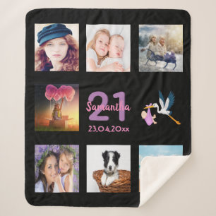 21st birthday black photo collage name sherpa blanket