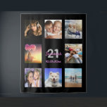 21st birthday black photo collage tapestry<br><div class="desc">For a 21st birthday, celebrating her life with a collage of 8 of your photos of her friends, family, interest or pets. Personalize and add her name, age 21 and a date. Date of birth or the date of the birthday party. Pink and grey coloured letters. A classic black background...</div>