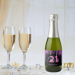 21st birthday black purple glitter glam cheers sparkling wine label<br><div class="desc">For a modern, trendy and glamourous 21st birthday party. A classic elegant black background decorated with dark purple coloured faux glitter drips, paint dripping look. With the text: Cheers. Personalize and add a name. Purple coloured text. The word Cheers is written with a modern hand lettered style script. Number 21...</div>
