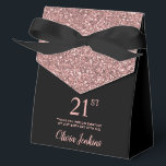 21st Birthday Black Rose Gold Glitter Thank You Favor Box<br><div class="desc">This fabulous modern 21st Birthday Black Rose Gold Glitter Thank You favor box with sparkling rose gold glitter, the birthday girl's name in a trendy script font, and tied with an elegant black bow would be perfect for your event. It would be great for a candy station, on a thank...</div>
