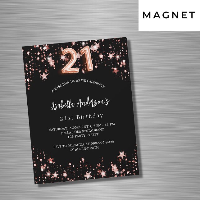 21st birthday black rose gold stars luxury magnetic invitation (Creator Uploaded)