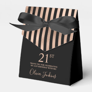 21st Birthday Black Rose Gold Striped Thank You Favor Box