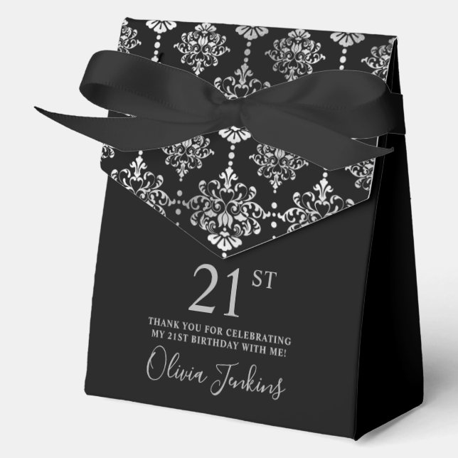 21st Birthday Black Silver Elegant Thank You  Favor Box (Front)