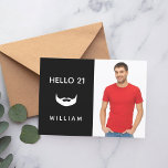 21st birthday black white beard fun guys men invitation<br><div class="desc">Black and white 21st birthday party invitation for men,  with an image of a beard on front.  With the text: 21st Birthday! on front. Template for your photo.  A
Add your event details on back.  White letters,  black background.</div>