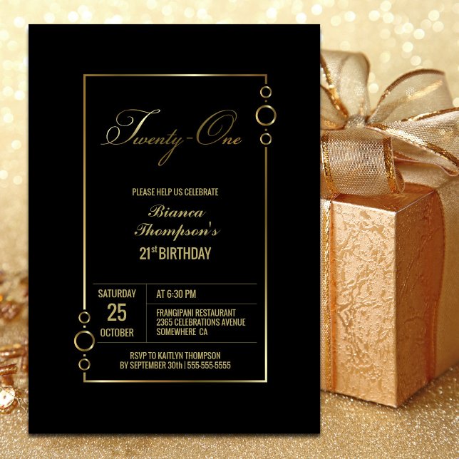 21st Birthday Black with Gold Frame Party Invitation (Creator Uploaded)