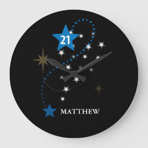 21st Birthday Blue and Black Personalized Large Clock