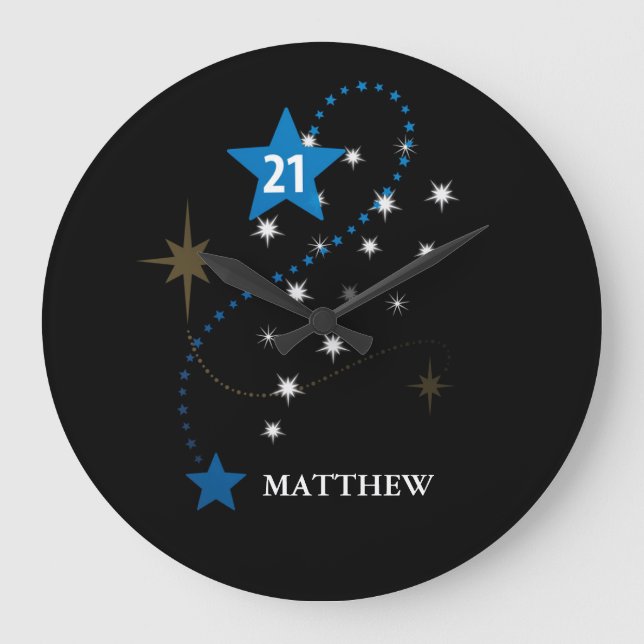 21st Birthday Blue and Black Personalized Large Clock (Front)