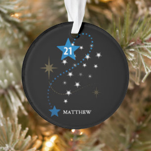 21st Birthday Blue and Black Personalized Ornament