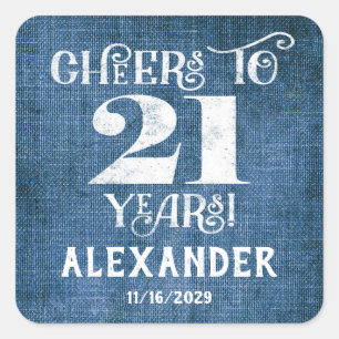 21st Birthday Blue Linen Thank You Favor Stickers