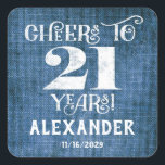 21st Birthday Blue Linen Thank You Favour Stickers<br><div class="desc">21st birthday favour tag stickers,  featuring rustic blue linen burlap charm with chalkboard letters in white and personalized with name and date below.</div>