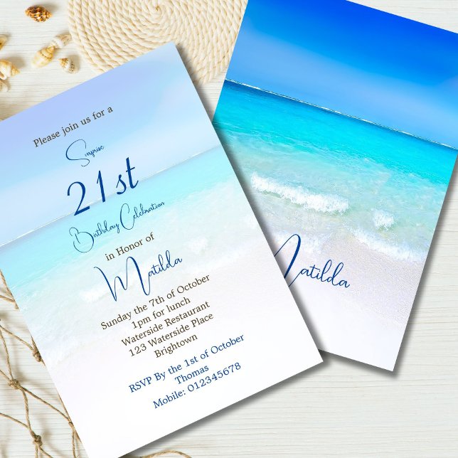 21ST  Birthday Blue Ocean Sea Destination Birthday Invitation (Creator Uploaded)