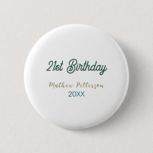 21st birthday blue orange stylish boho retro name 2 inch round button