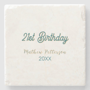 21st birthday blue orange stylish boho retro name stone coaster