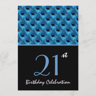 21st Birthday Blue Peacock Feathers W1159 Invitation