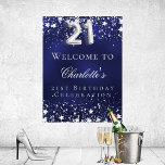 21st Birthday blue silver stars welcome party Poster<br><div class="desc">A welcome poster for a 21st birthday party.  A navy blue background with elegant faux silver stars. The blue colour is uneven.  Personalize and add a name and text.  White letters.</div>
