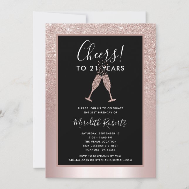 21st Birthday Blush Glitter Champagne Invitation (Front)