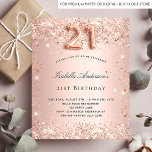 21st birthday blush pink rose gold glitter dust invitation postcard<br><div class="desc">For an elegant 21st birthday party. A blush pink gradient background. Decorated with rose gold faux glitter dust. Personalize and add a name and party details. The name is written with a hand lettered style script. Number 21 is written with a balloon style font. Tip: If you don't want it...</div>