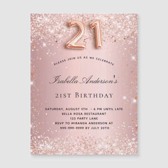 21st birthday blush pink rose magnet invitation (Front)