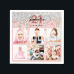 21st birthday blush pink silver glitter legal name napkin<br><div class="desc">For a glamourous 21st birthday party, celebrating her life with a collage of 6 of your photos. Personalize and add a name, age 21 and a date. Date of birth or the date of the party. Elegant and trendy blush pink background colour. Decorated with faux silver glitter drips, paint dripping...</div>