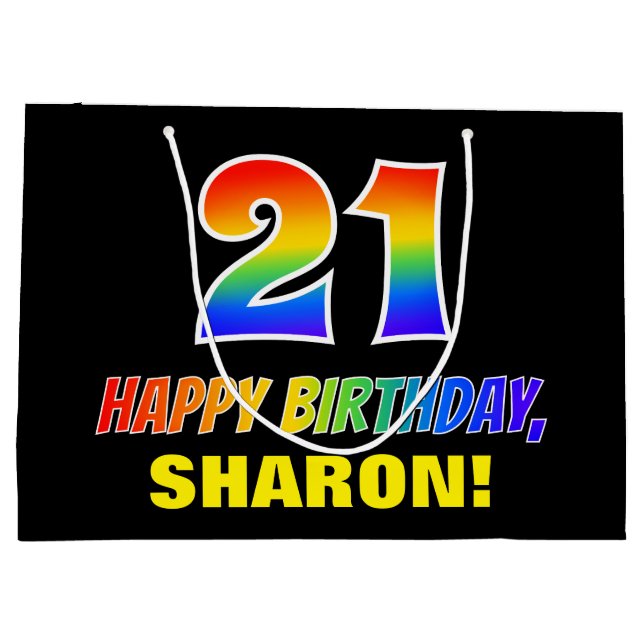 21st Birthday: Bold, Fun, Simple, Rainbow 21 Large Gift Bag (Back)