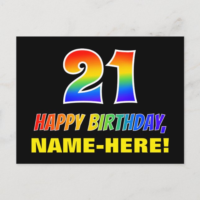 21st Birthday: Bold, Fun, Simple, Rainbow 21 Postcard (Front)
