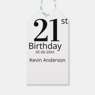 21st birthday bold letter name date simple man boy gift tags