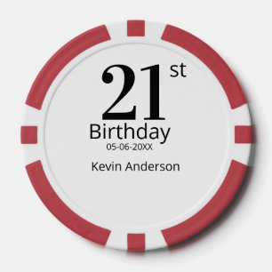 21st birthday bold letter name date simple man boy poker chips