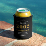 21st Birthday Born 2002 Add Name Black Gold Can Cooler<br><div class="desc">Personalized Birthday add your name and year can cooler. Edit the name and year with the template provided. A wonderful custom birthday party accessory. More gifts and party supplies available with the "setting standards" design in the store.</div>