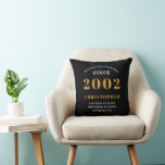 21st Birthday Born 2002 Add Name Black Gold Throw Pillow<br><div class="desc">Personalized Birthday add your name and year throw pillow. Edit the name and year with the template provided. A wonderful custom birthday home decor cushion. More gifts and party supplies available with the "setting standards" design in the store.</div>