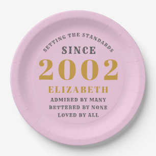 21st Birthday Born 2002 Add Name Pink Paper Plate