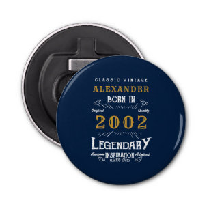 21st Birthday Born 2002 Legend Blue Gold Retro Bottle Opener