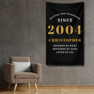 21st Birthday Born 2004 Add Name Black Gold Banner