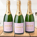 21st Birthday Born 2004 Add Name Pink Grey Sparkling Wine Label<br><div class="desc">Personalized Birthday add your name and year sparkling wine label. Edit the name and year with the template provided. A wonderful custom pink birthday party item. More gifts and party supplies available with the "setting standards" design in the store.</div>