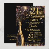 21st Birthday Bubbly Fireworks Gold 