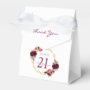 21st Birthday burgundy geometric floral white Favor Box
