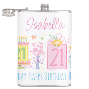 21st Birthday Cake Cupcake Present Custom Name Hip Flask